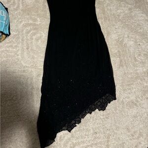 Vintage Black Flower Beaded Trim Dress